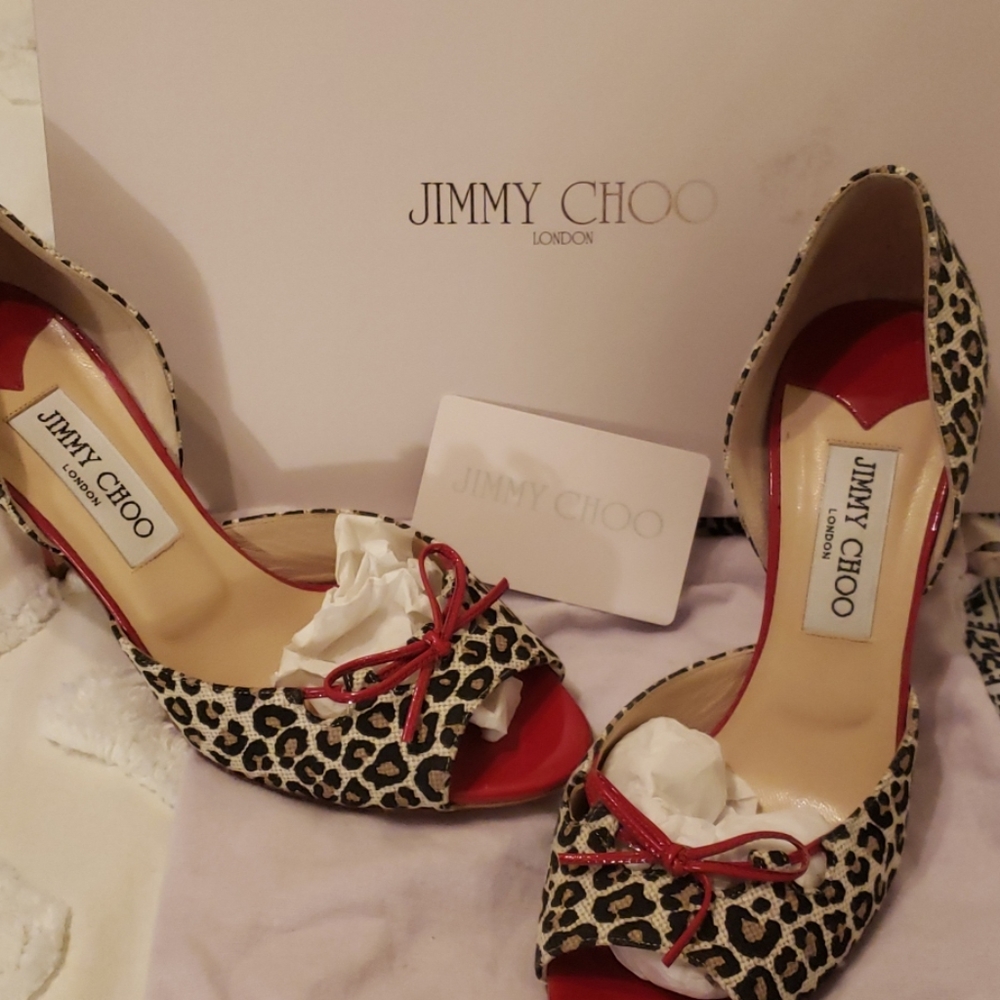 Jimmy Choo Leopard Print Red Peep Toe